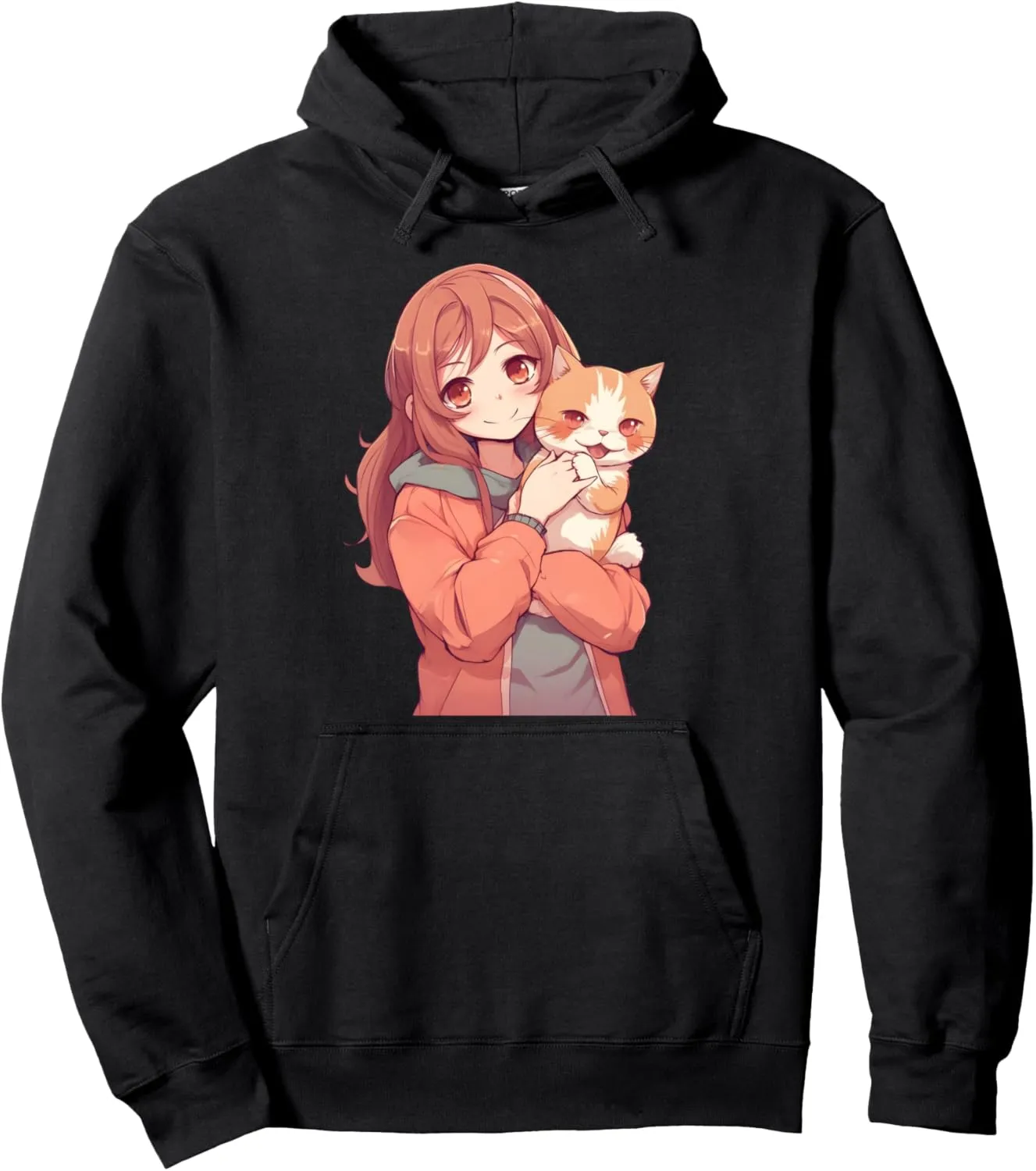 Anime Cat Lover Cute Girl Cat Kawaii Graphic For Teens Girls Pullover Hoodie