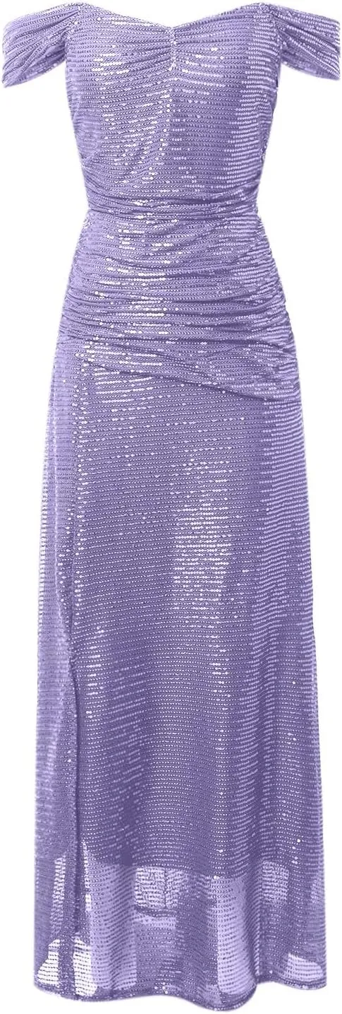 Aniywn Sparkly Sequin Prom Dresses for Women 2025 Long Bodycon Off Shoulder Formal Evening Party Gown with Slit Formal Gown