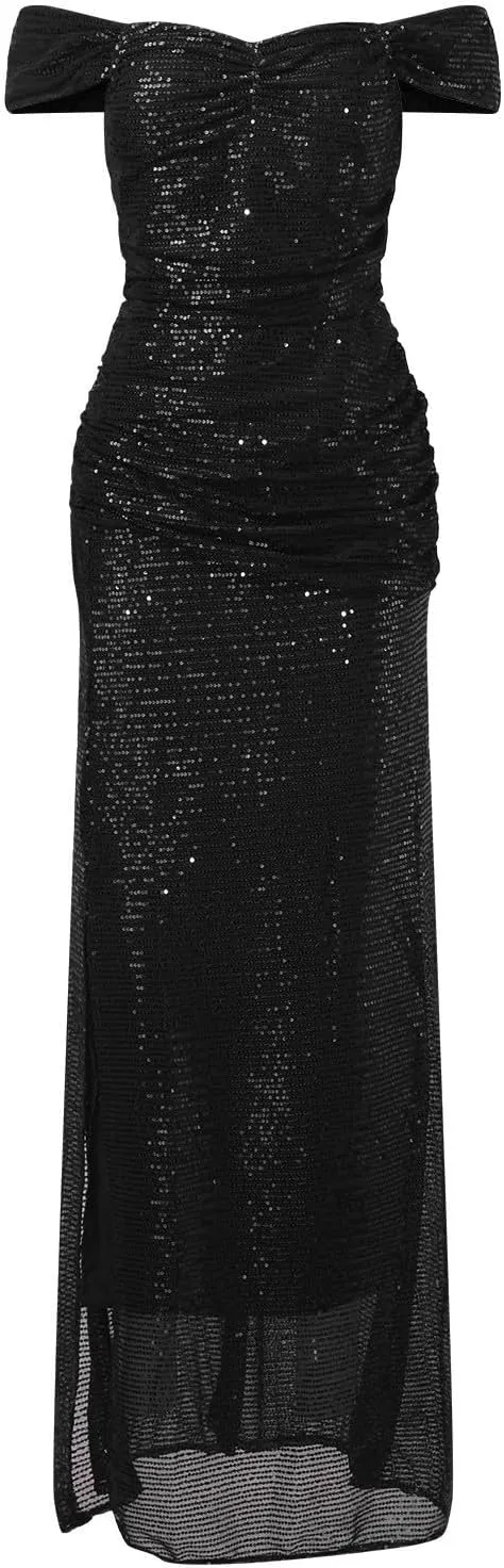 Aniywn Sparkly Sequin Prom Dresses for Women 2025 Long Bodycon Off Shoulder Formal Evening Party Gown with Slit Formal Gown