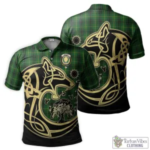 Arthur Tartan Polo Shirt with Family Crest Celtic Wolf Style