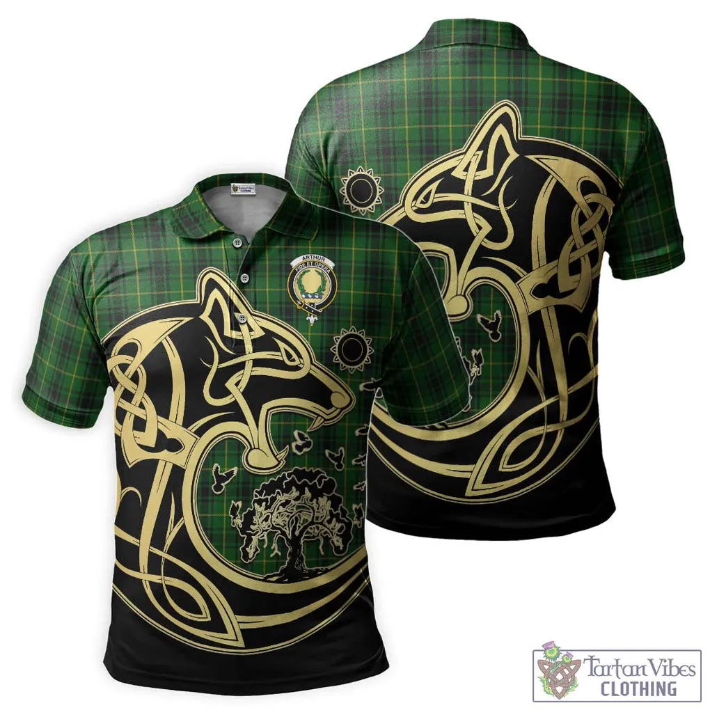 Arthur Tartan Polo Shirt with Family Crest Celtic Wolf Style