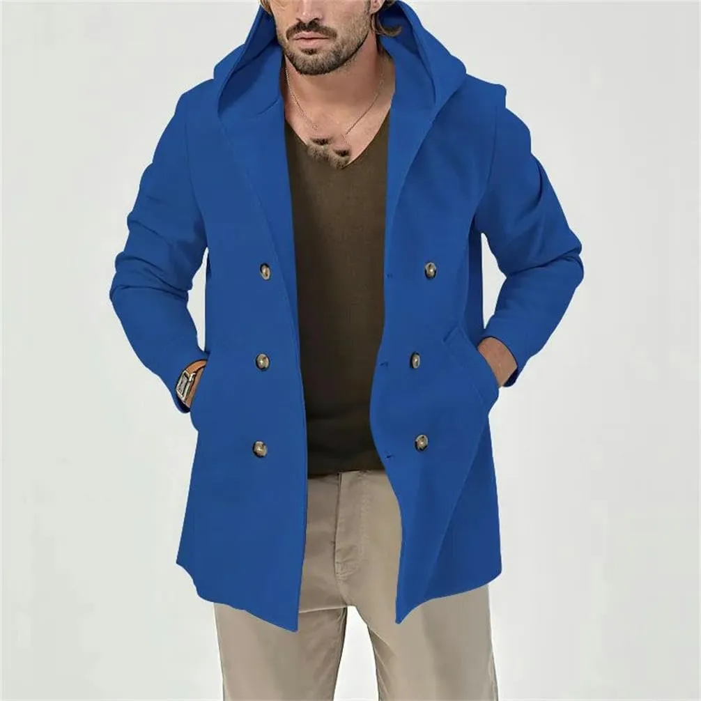 Autumn Men Trench Coat Jacket Mid-length Hooded Double-breasted Casual Menswear Spring Cardigan Male Tops