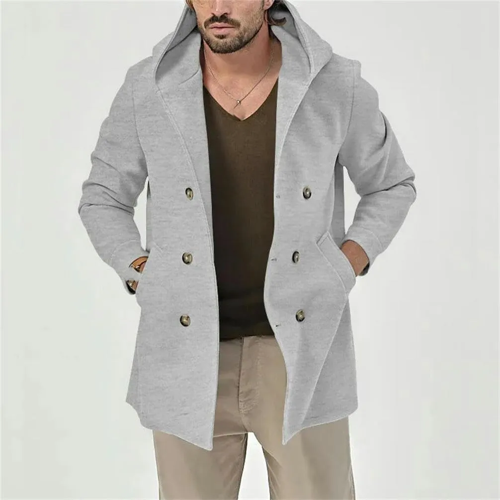 Autumn Men Trench Coat Jacket Mid-length Hooded Double-breasted Casual Menswear Spring Cardigan Male Tops