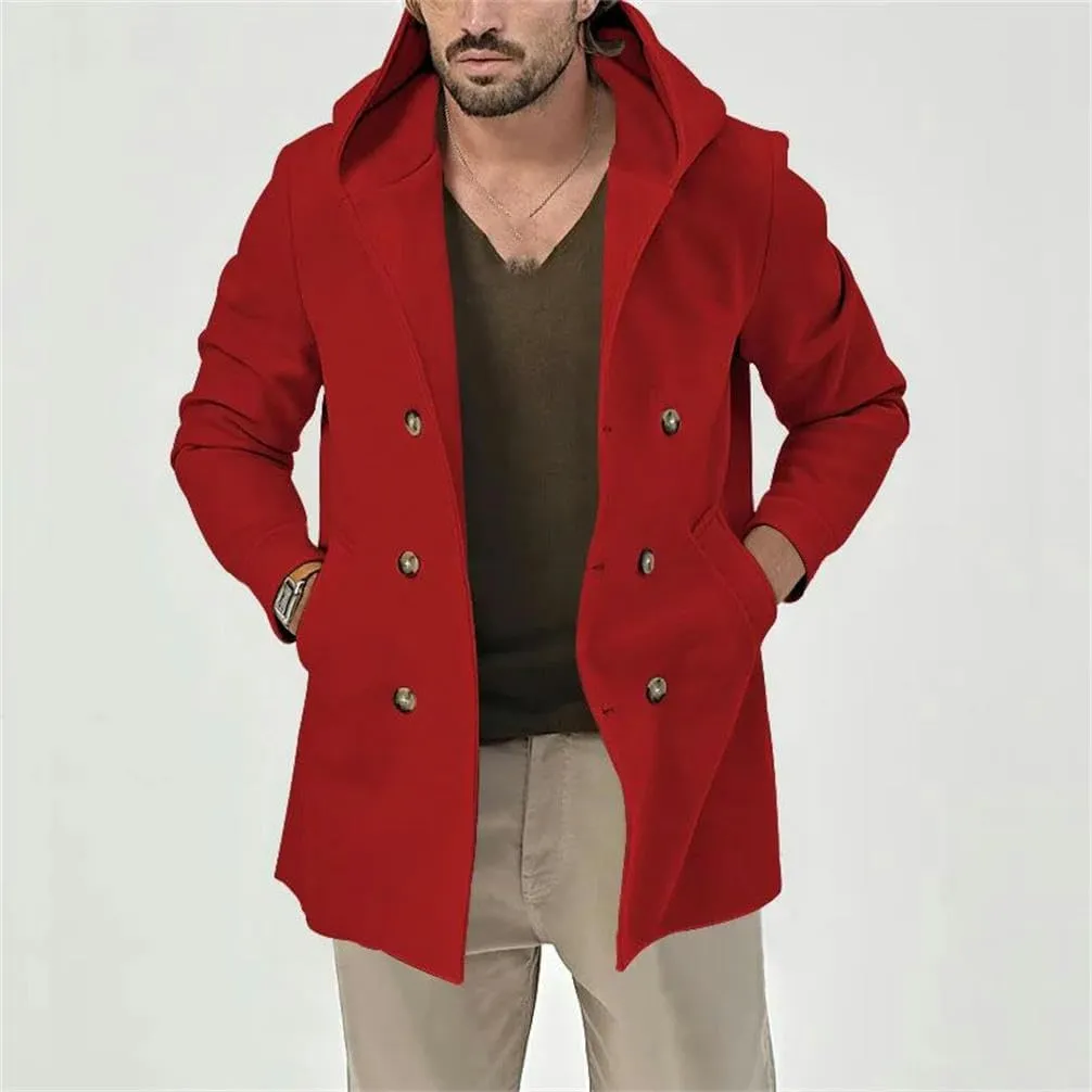 Autumn Men Trench Coat Jacket Mid-length Hooded Double-breasted Casual Menswear Spring Cardigan Male Tops