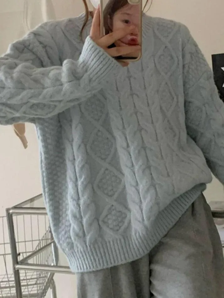 Back To School Sonicelife Solid Crew Neck Cable Knit Sweater