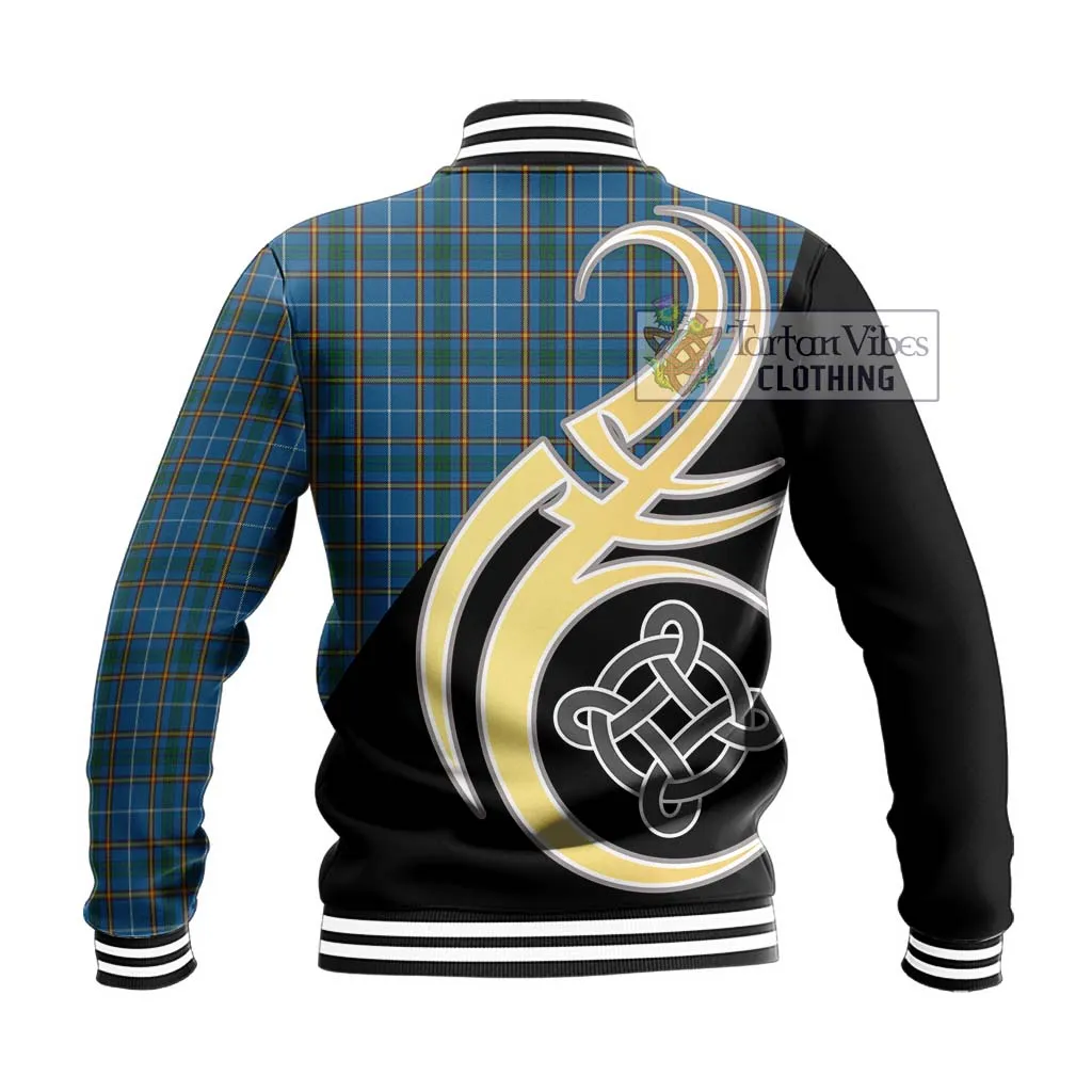 Bain Tartan Baseball Jacket with Family Crest and Celtic Symbol Style