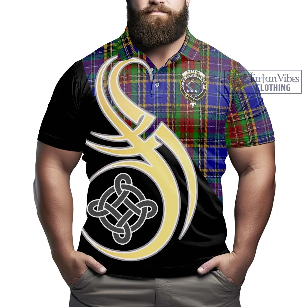 Beattie Tartan Polo Shirt with Family Crest and Celtic Symbol Style