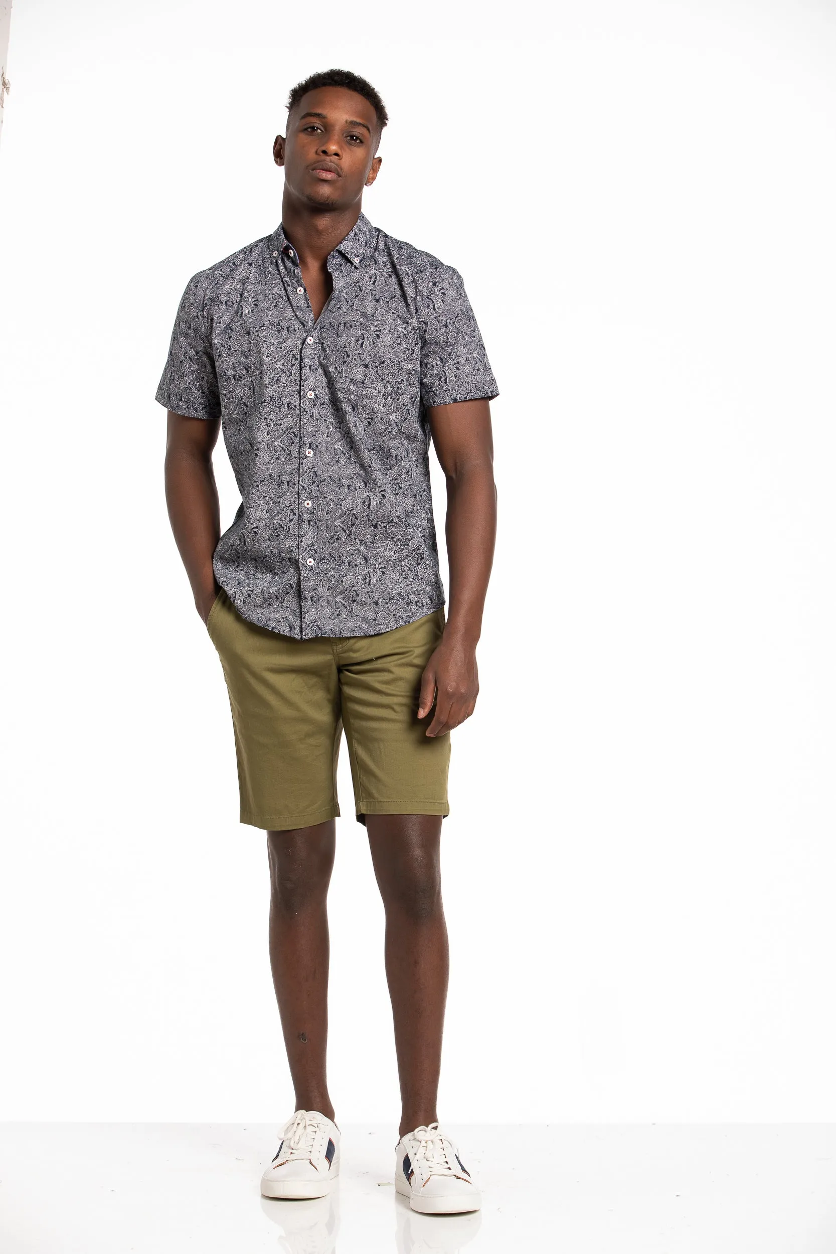 Beaumaris Linen Blend Short Sleeve Shirt in Nimbus Cloud