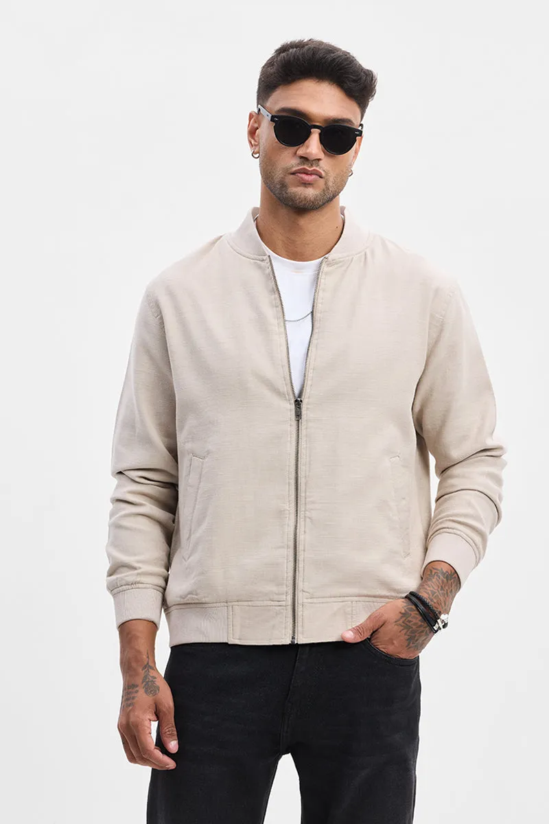 Beige Textured Relaxed Fit Jacket