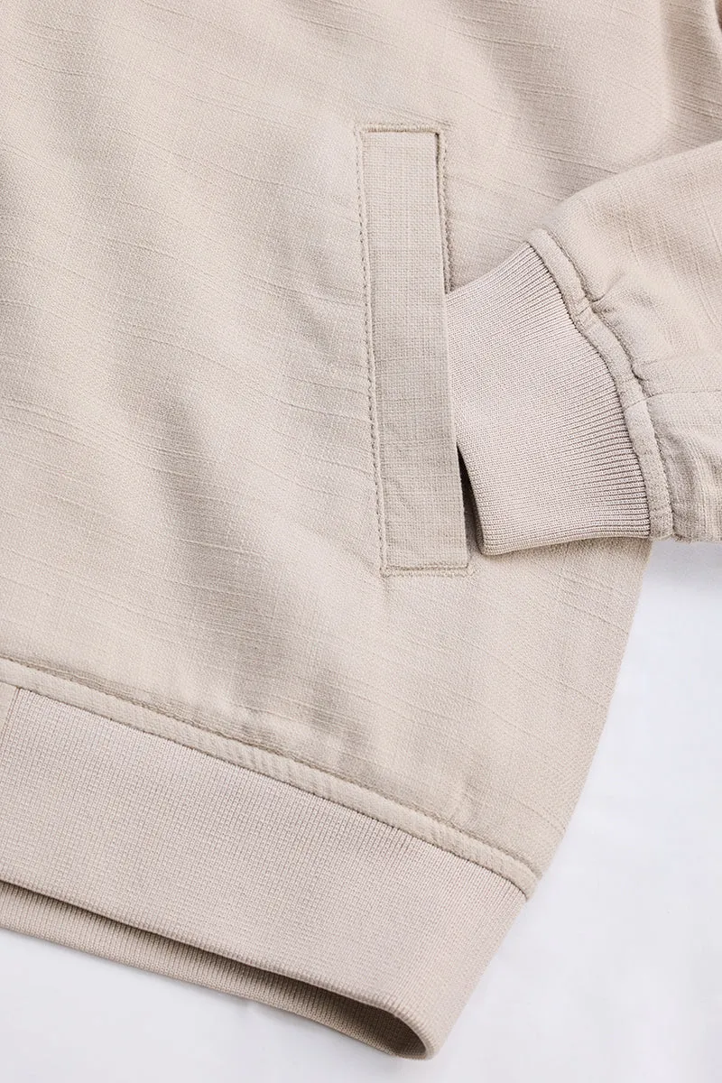 Beige Textured Relaxed Fit Jacket
