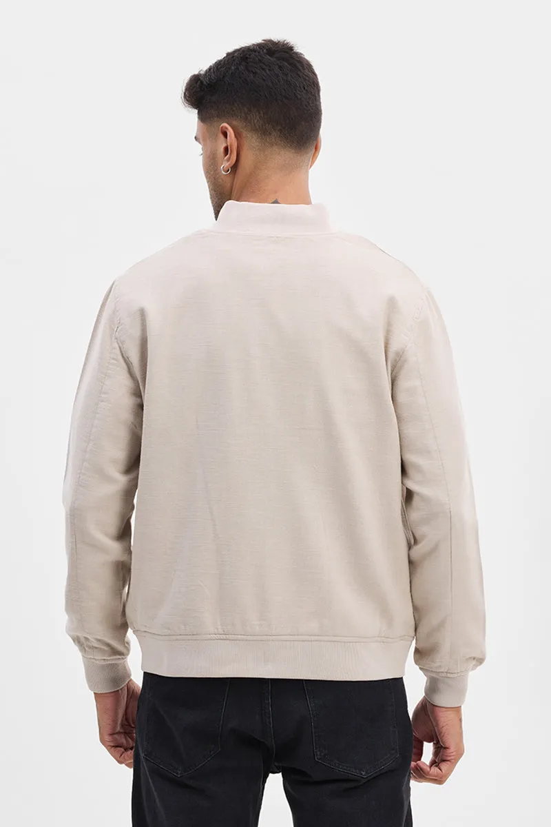 Beige Textured Relaxed Fit Jacket
