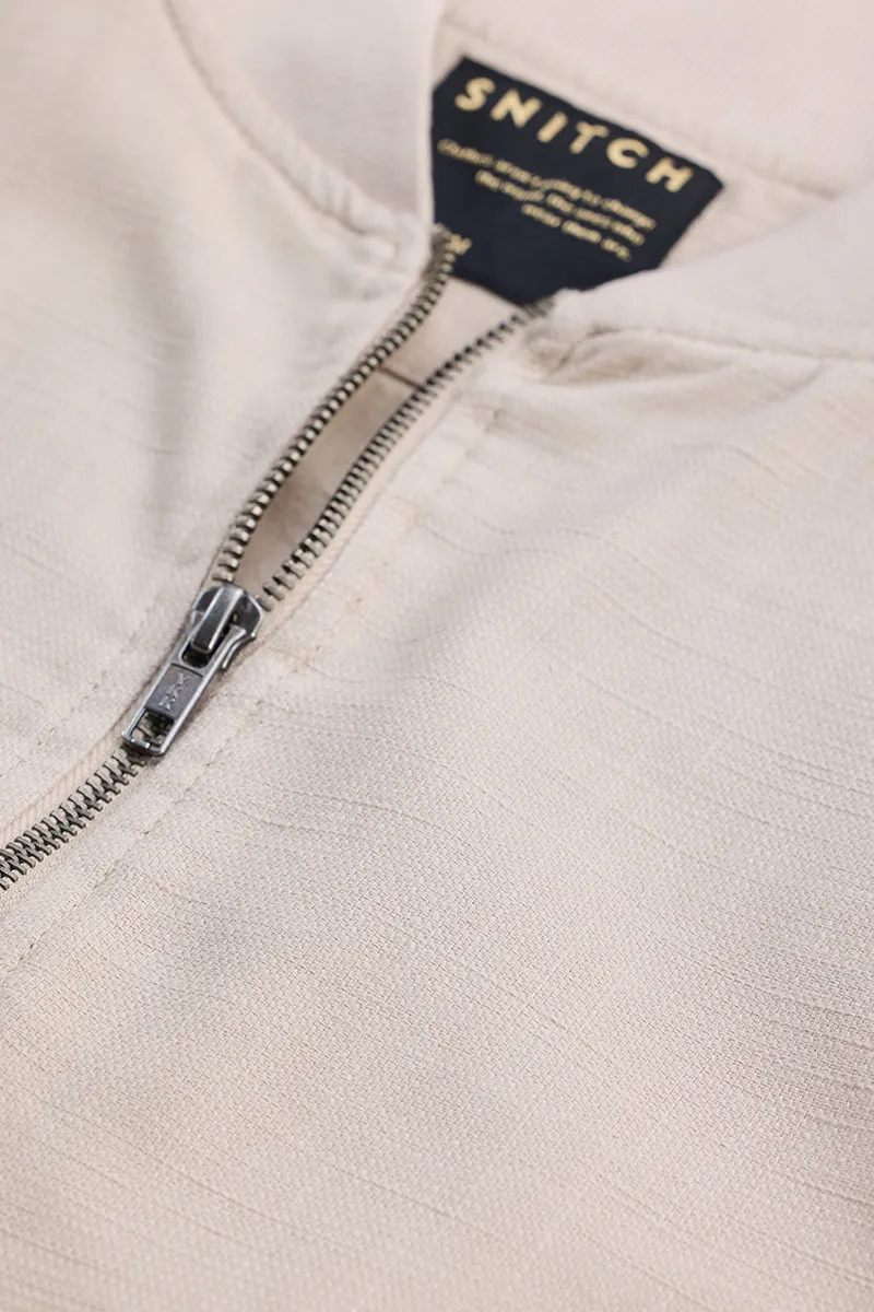 Beige Textured Relaxed Fit Jacket