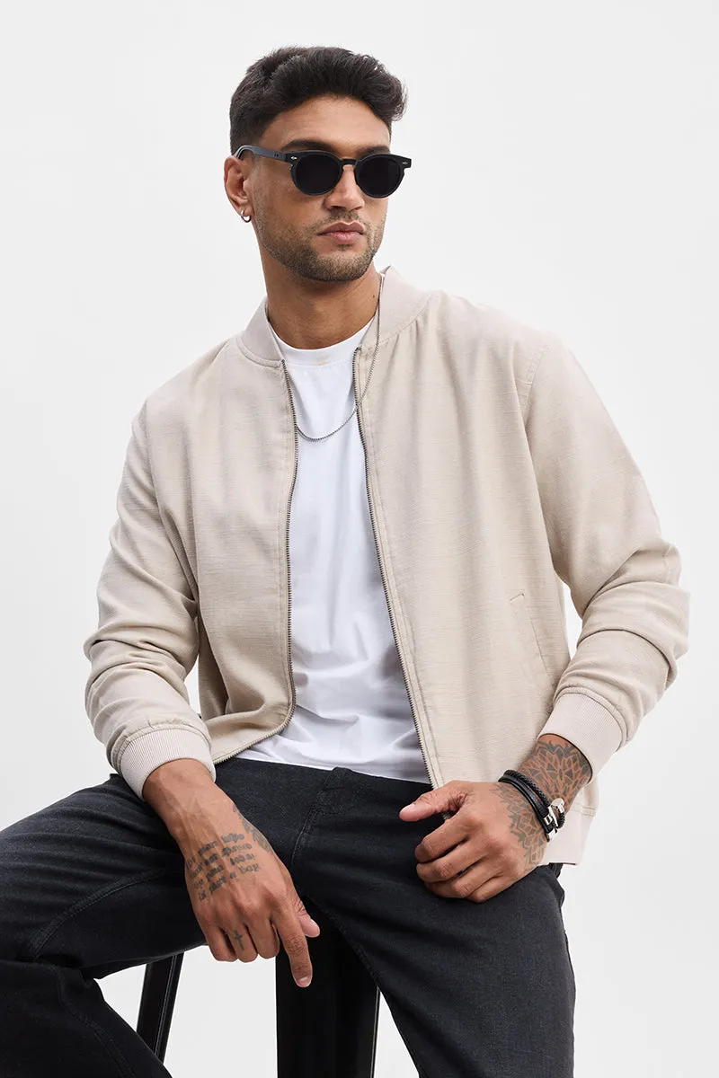 Beige Textured Relaxed Fit Jacket