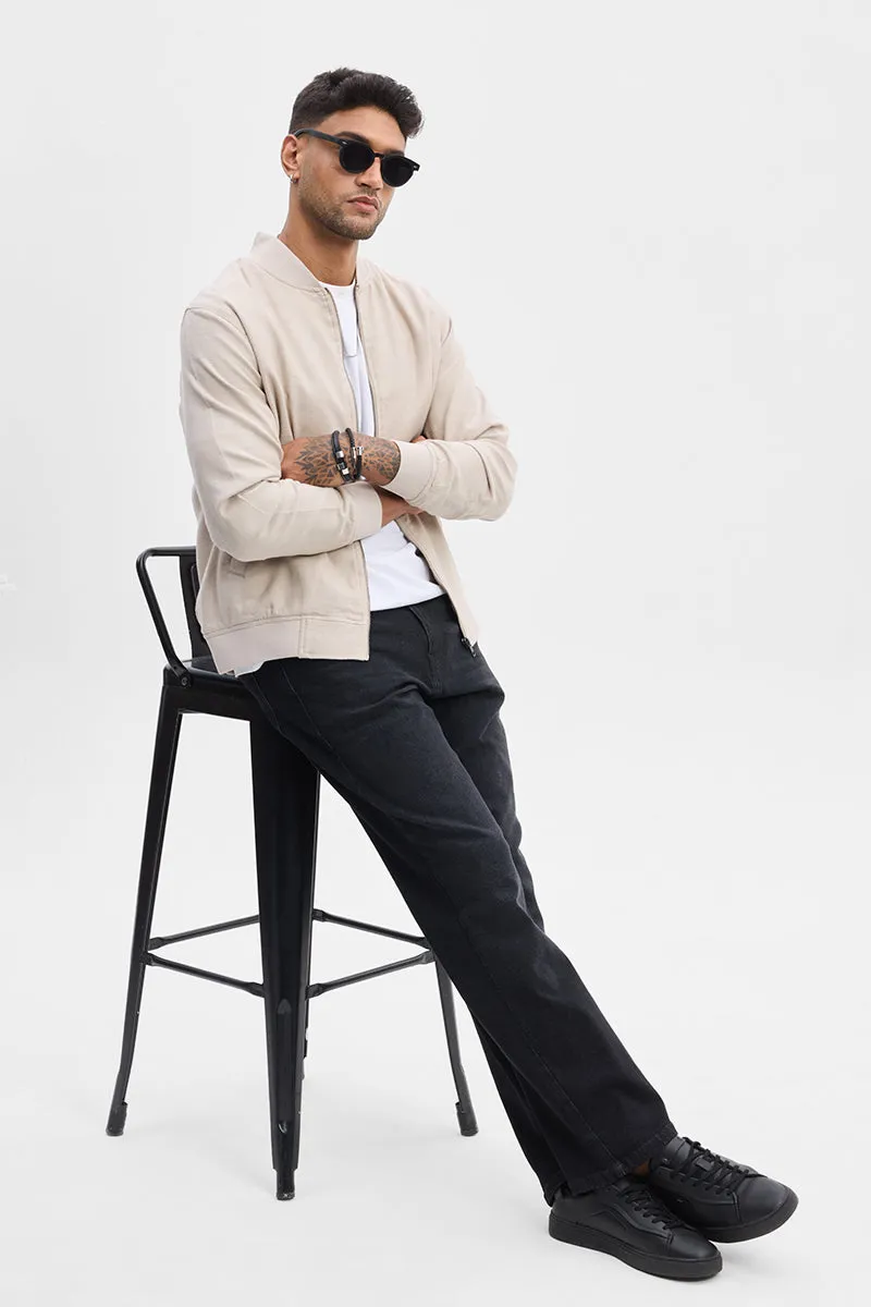 Beige Textured Relaxed Fit Jacket