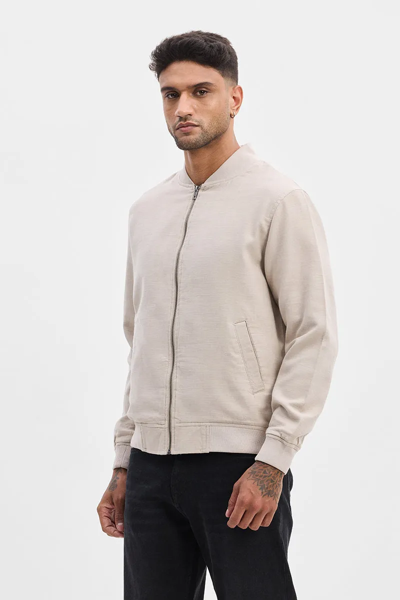 Beige Textured Relaxed Fit Jacket