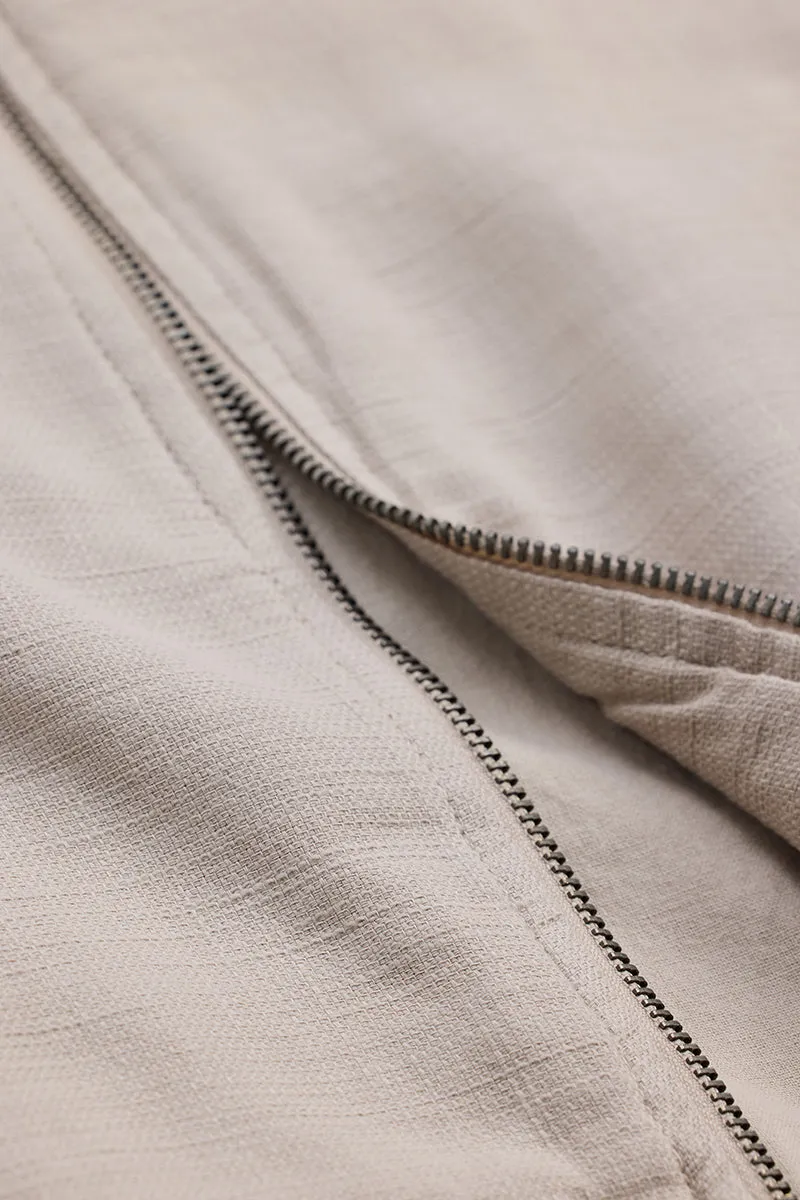 Beige Textured Relaxed Fit Jacket