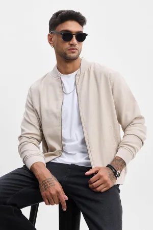 Beige Textured Relaxed Fit Jacket