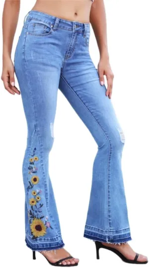 Bell Bottom Jeans for Women Flared Jeans Floral Embroidered Jeans 70s Outfits Bootcut Jeans Wide Leg Denim Pants