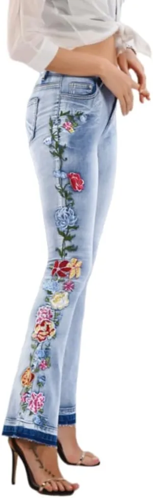 Bell Bottom Jeans for Women Flared Jeans Floral Embroidered Jeans 70s Outfits Bootcut Jeans Wide Leg Denim Pants