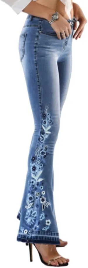 Bell Bottom Jeans for Women Flared Jeans Floral Embroidered Jeans 70s Outfits Bootcut Jeans Wide Leg Denim Pants
