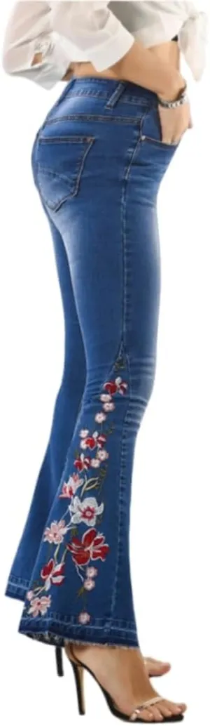 Bell Bottom Jeans for Women Flared Jeans Floral Embroidered Jeans 70s Outfits Bootcut Jeans Wide Leg Denim Pants