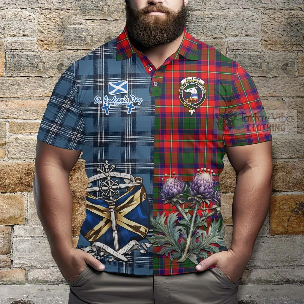 Belshes (Belsches) Tartan Polo Shirt Happy St. Andrew's Day Half Tartan Style