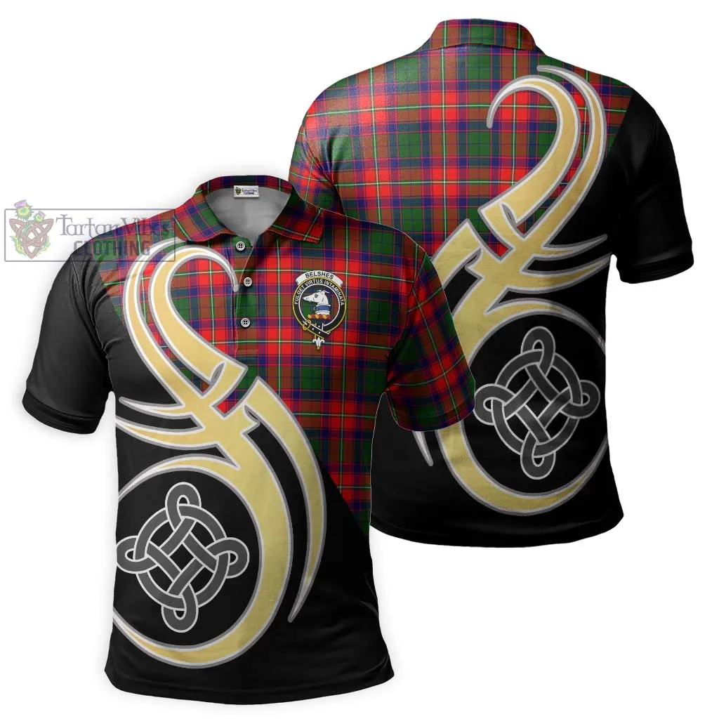 Belshes Tartan Polo Shirt with Family Crest and Celtic Symbol Style
