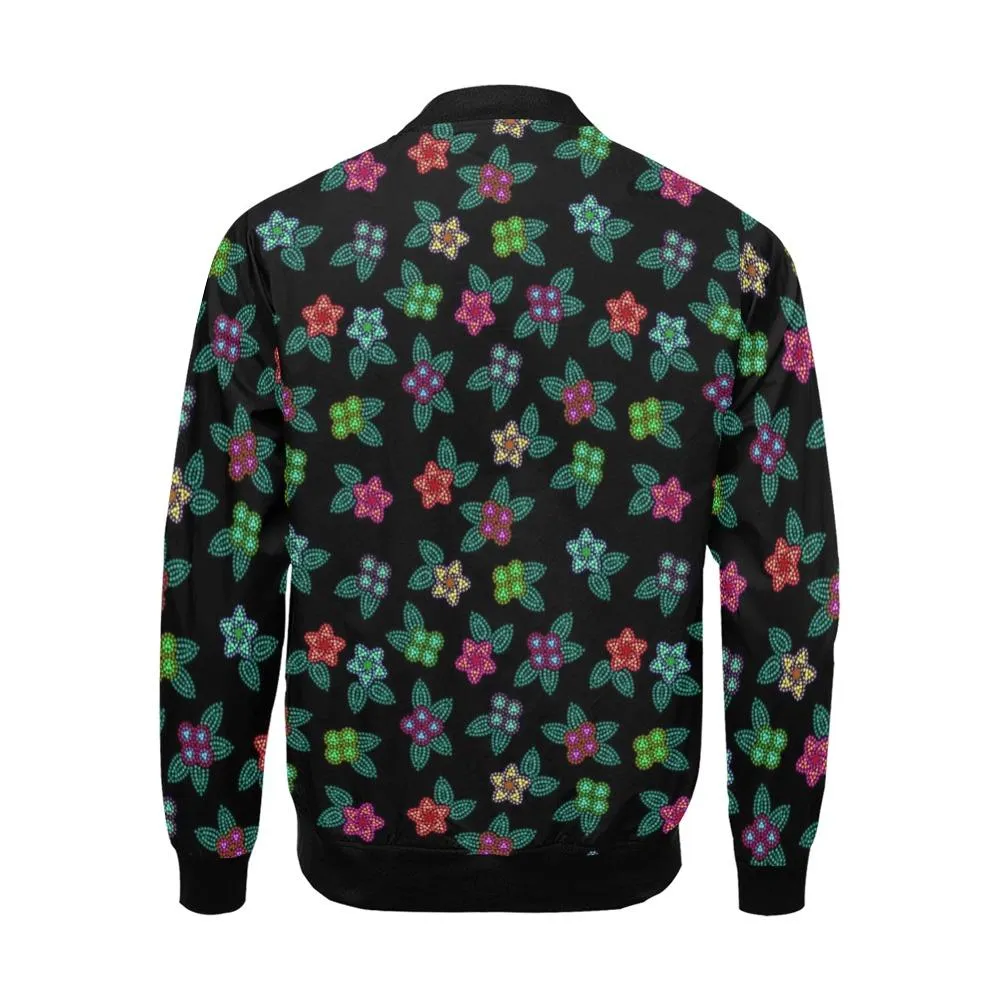 Berry Flowers Black Bomber Jacket for Men