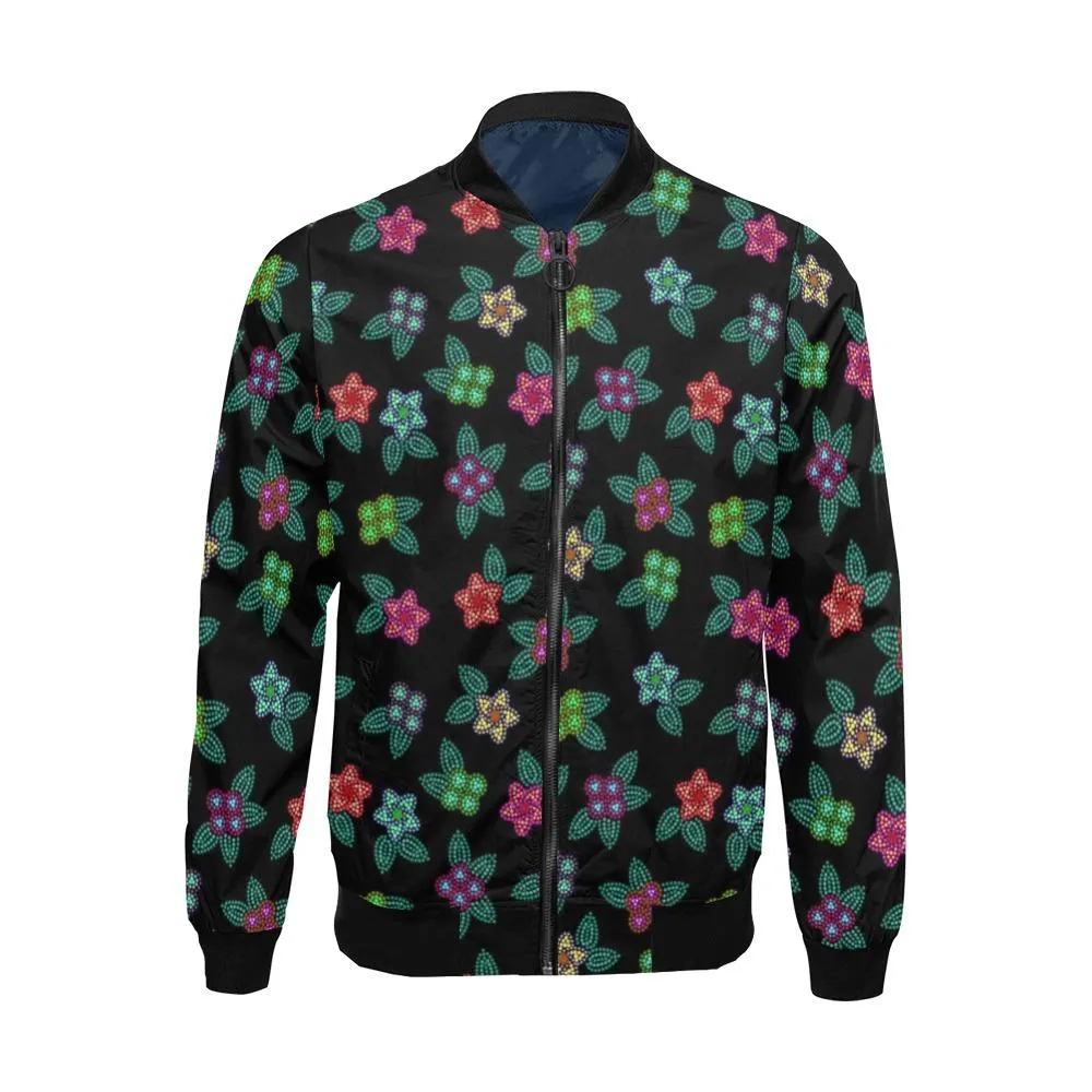 Berry Flowers Black Bomber Jacket for Men