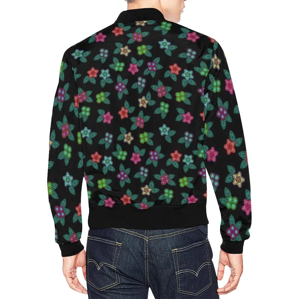 Berry Flowers Black Bomber Jacket for Men