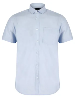 Bertrand Classic Collar Short Sleeve Cotton Linen Shirt in Soft Blue - Tokyo Laundry
