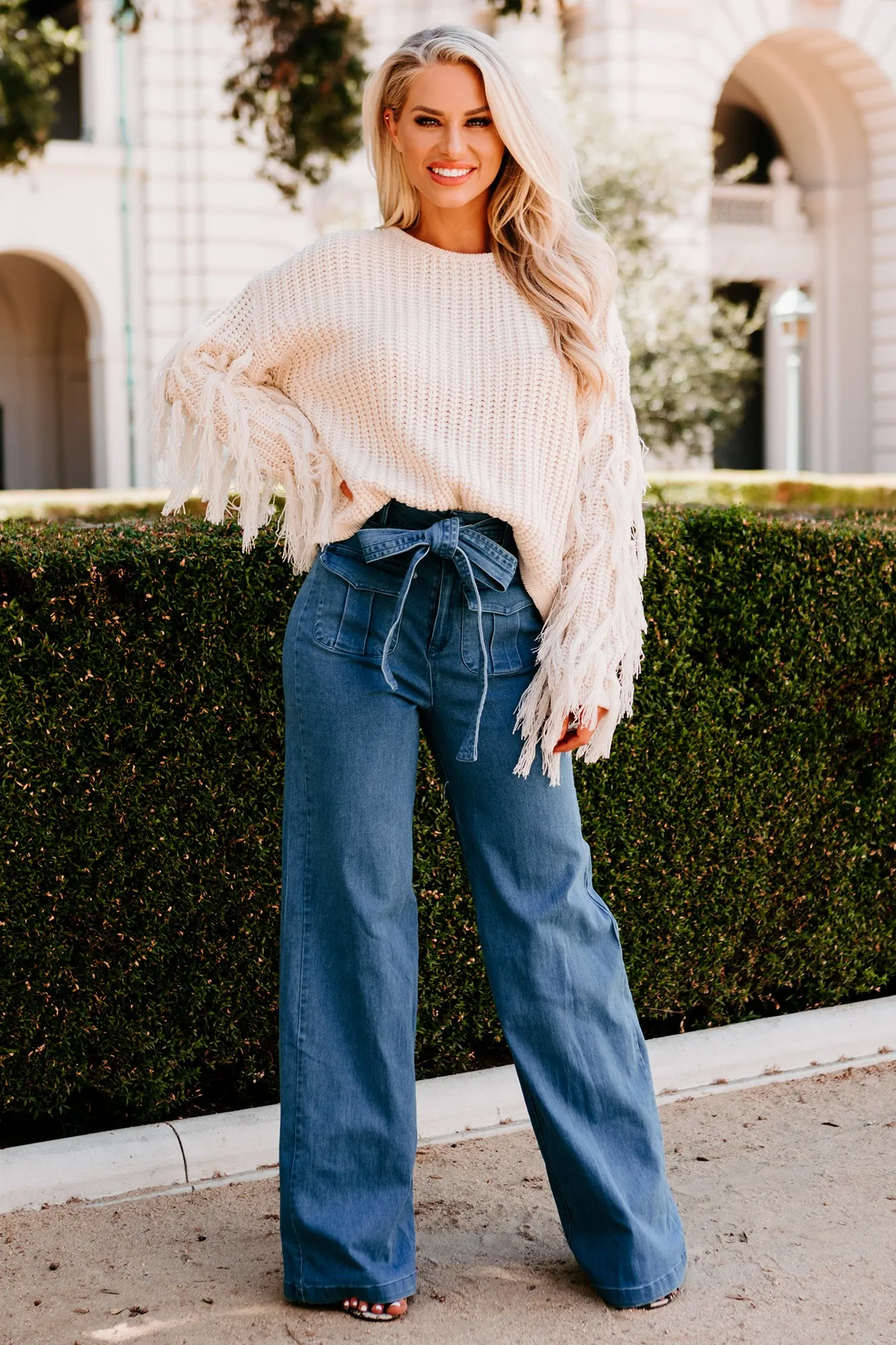 Betting On You Flying Tomato High Waisted Wide Leg Jeans (Medium Indigo)