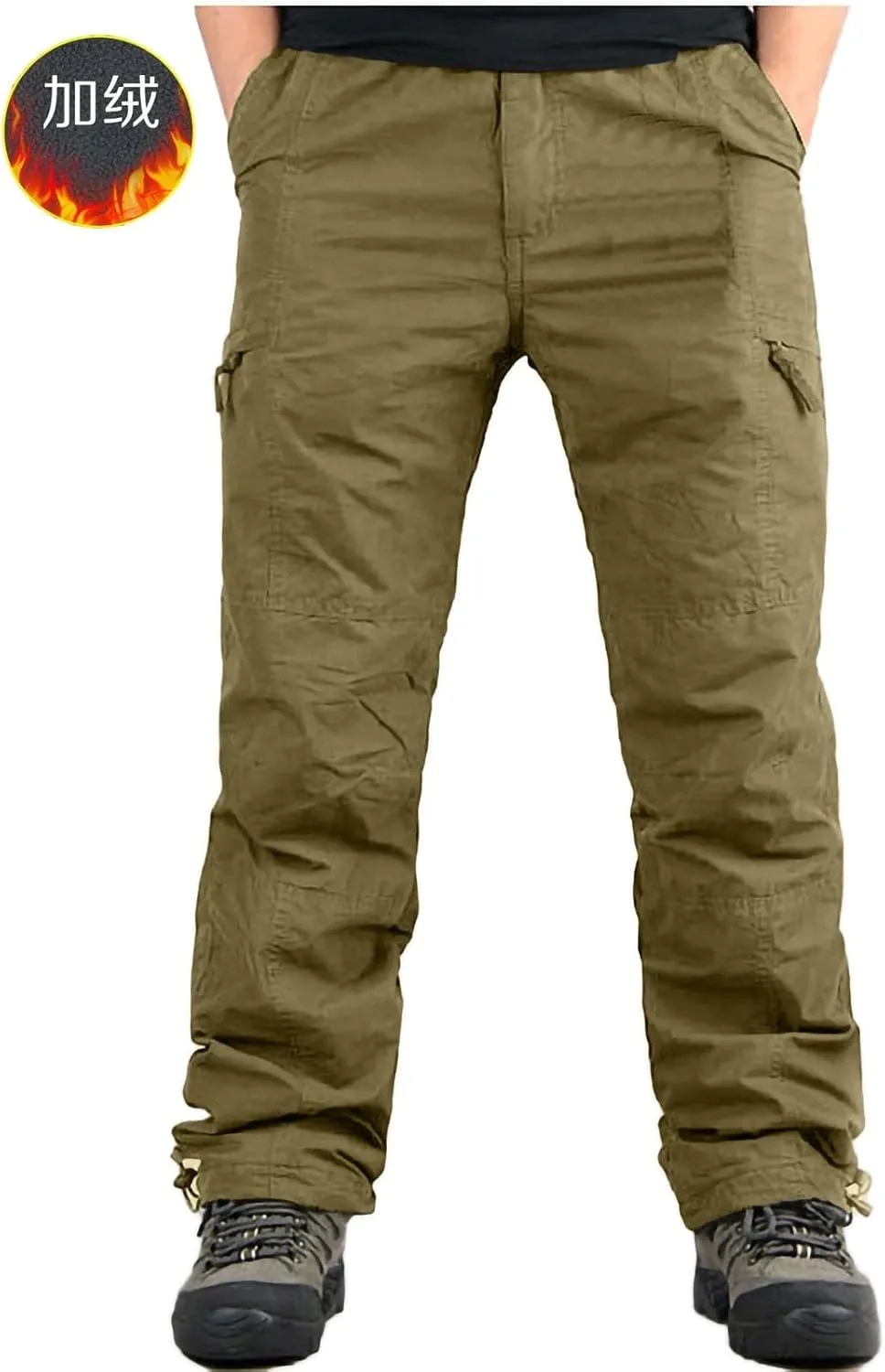 Bidobibo Fleece Lined Pants Men Plus Size Drawstring Cargo Pants Sherpa Lined Joggers Elastic Waist Thickened Warm Pants