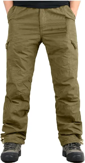 Bidobibo Fleece Lined Pants Men Plus Size Drawstring Cargo Pants Sherpa Lined Joggers Elastic Waist Thickened Warm Pants