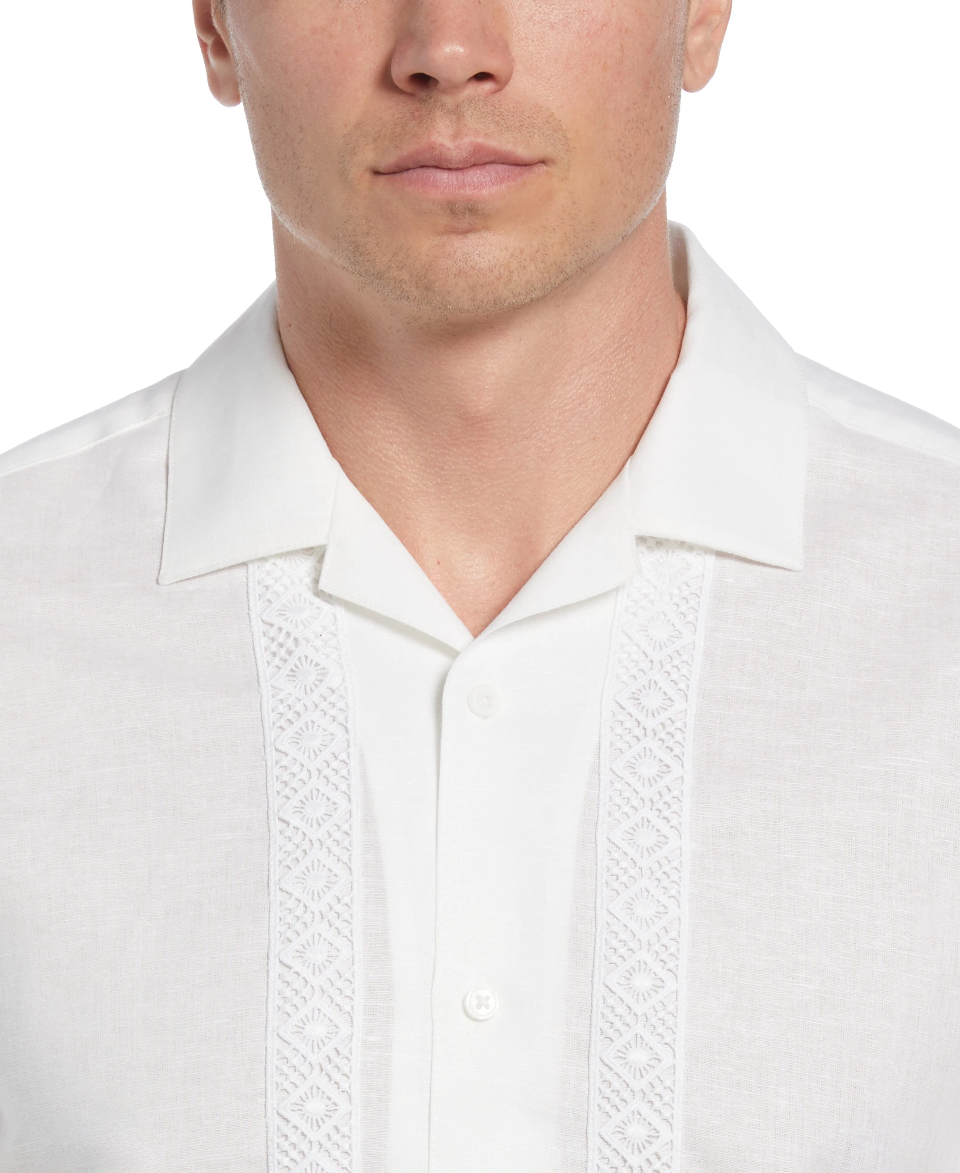 Big & Tall Linen-Blend Applique Panel Guayabera Shirt