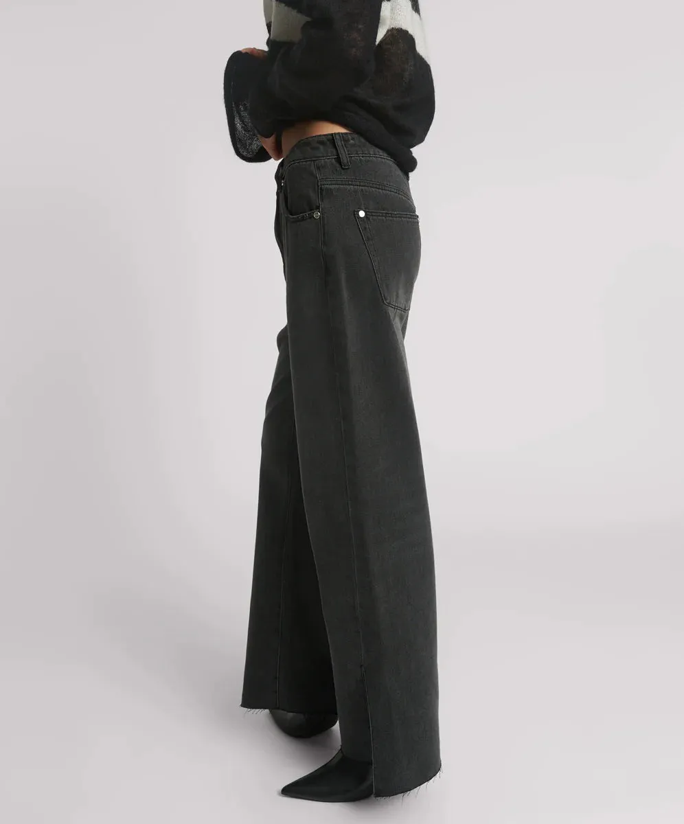 Billie Low Slung Straight Leg Mid Waist Denim Jeans - Faded Black