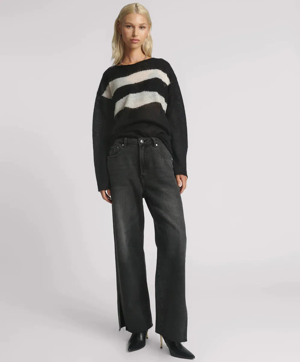 Billie Low Slung Straight Leg Mid Waist Denim Jeans - Faded Black