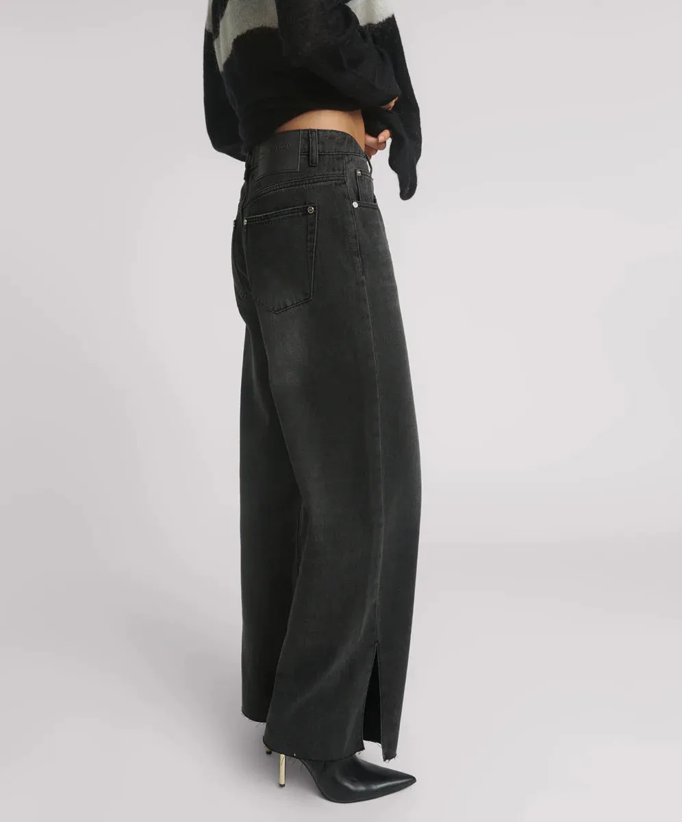 Billie Low Slung Straight Leg Mid Waist Denim Jeans - Faded Black