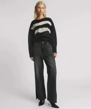 Billie Low Slung Straight Leg Mid Waist Denim Jeans - Faded Black
