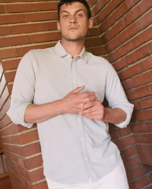Billy Reid Long Sleeve Knit Yellowhammer Shirt in Silver