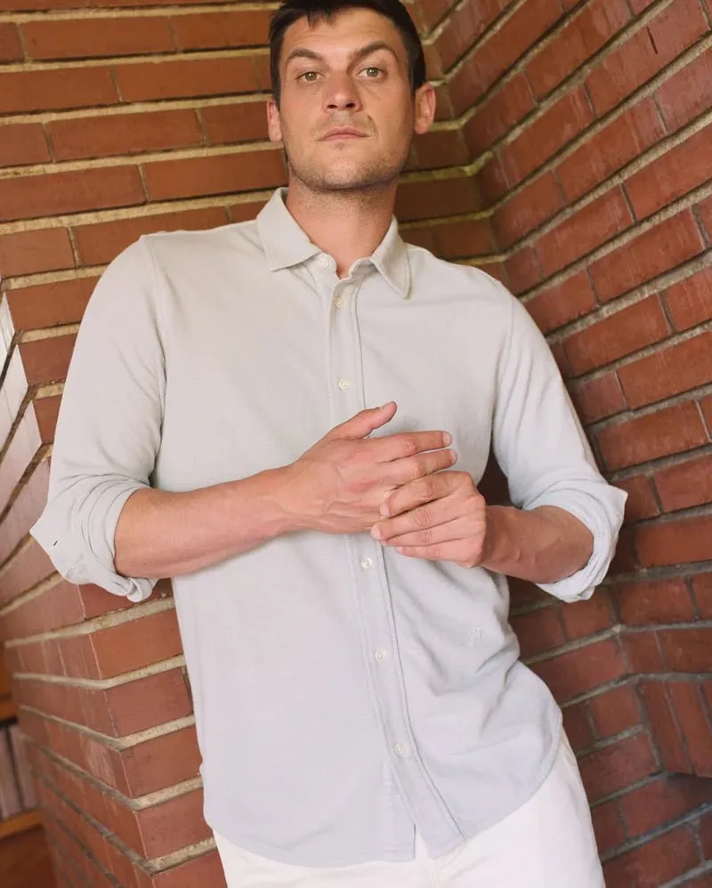 Billy Reid Long Sleeve Knit Yellowhammer Shirt in Silver