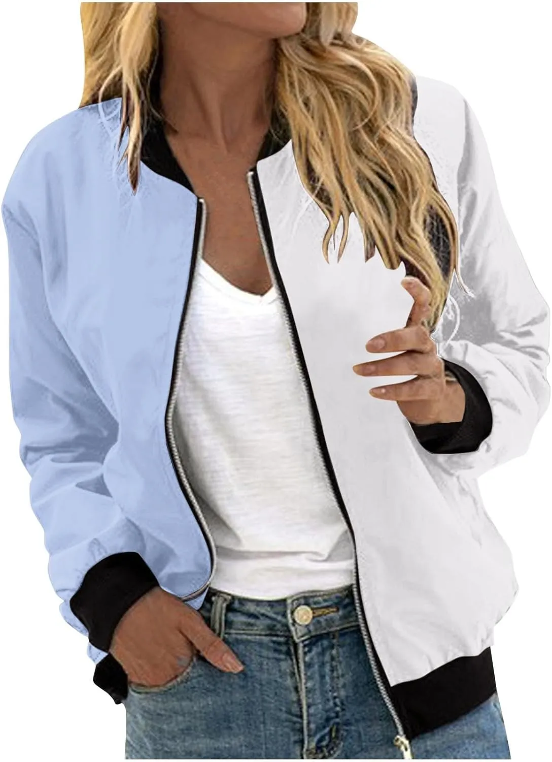 Binmer Women's Bomber Jacket Casual Zip Up Coat 2024 Fall Fashion Lightweight Outerwear Windbreaker with Pockets S-XXL