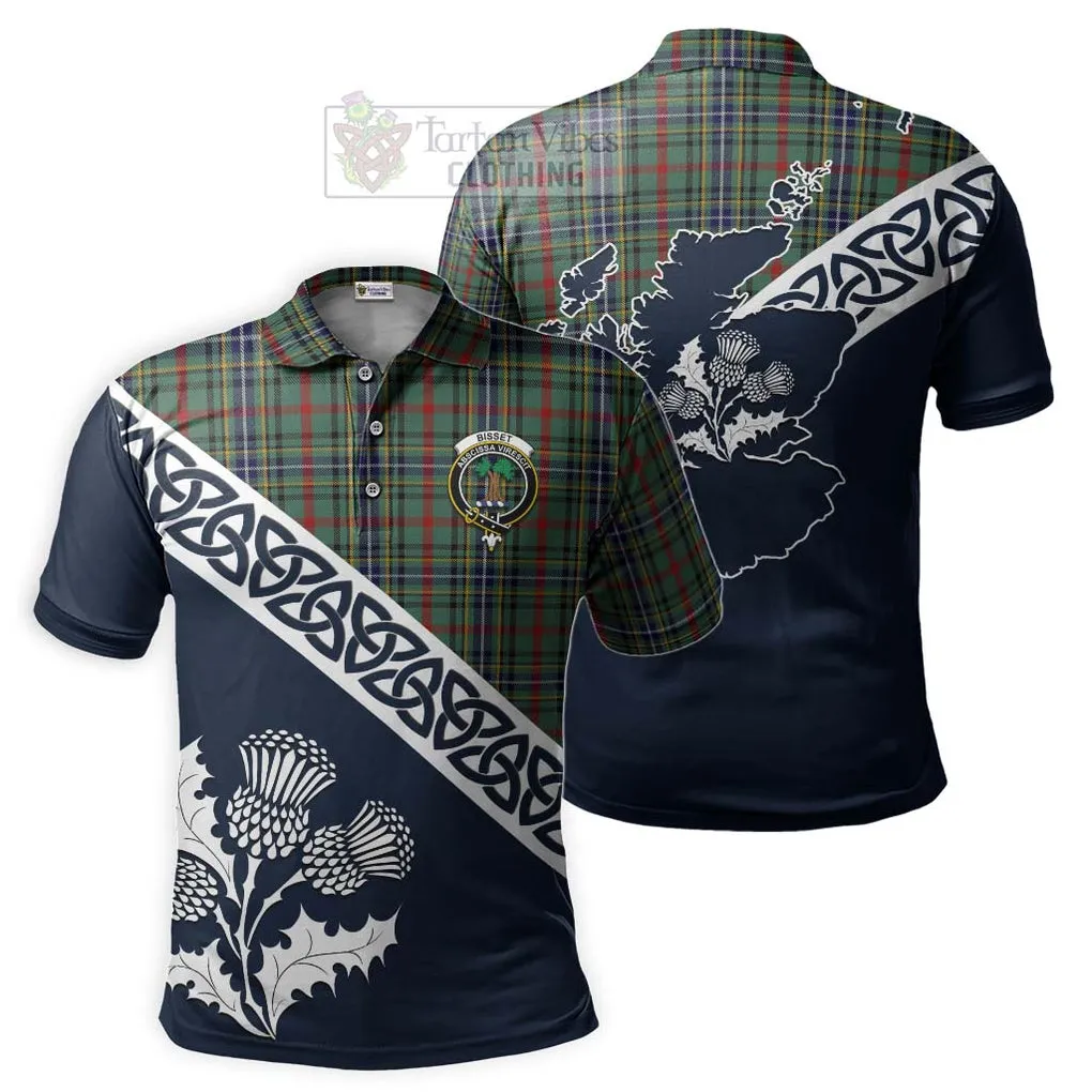 Bisset Tartan Polo Shirt Featuring Thistle and Scotland Map