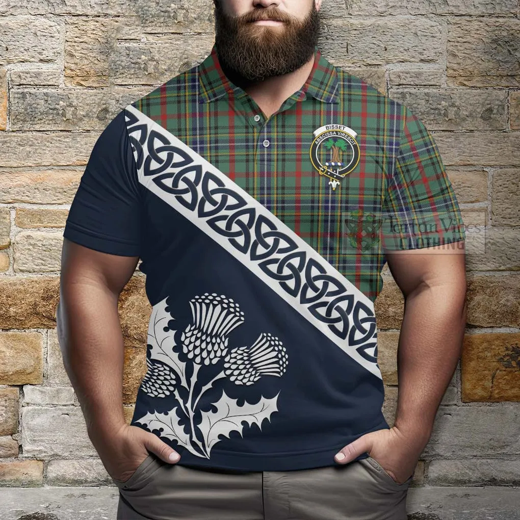 Bisset Tartan Polo Shirt Featuring Thistle and Scotland Map