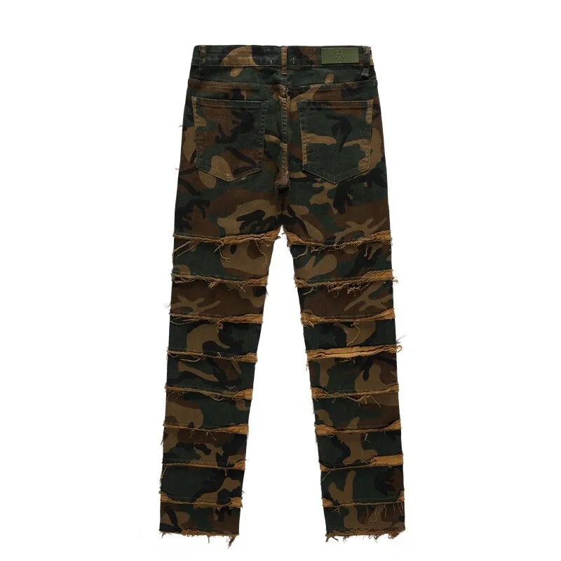 Black Camouflage Retro Tassel Jeans