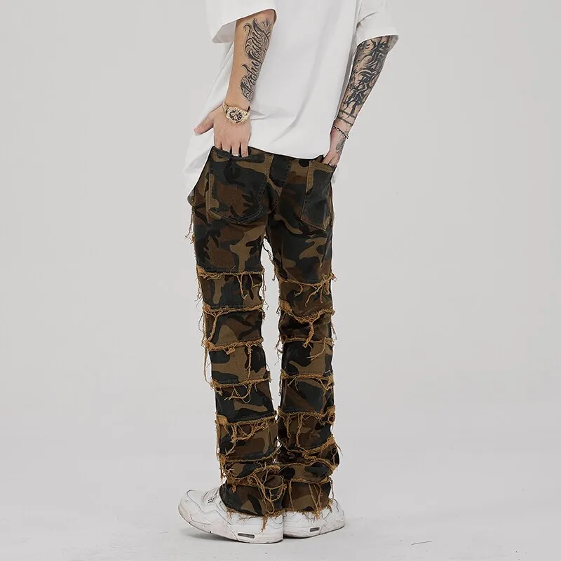 Black Camouflage Retro Tassel Jeans