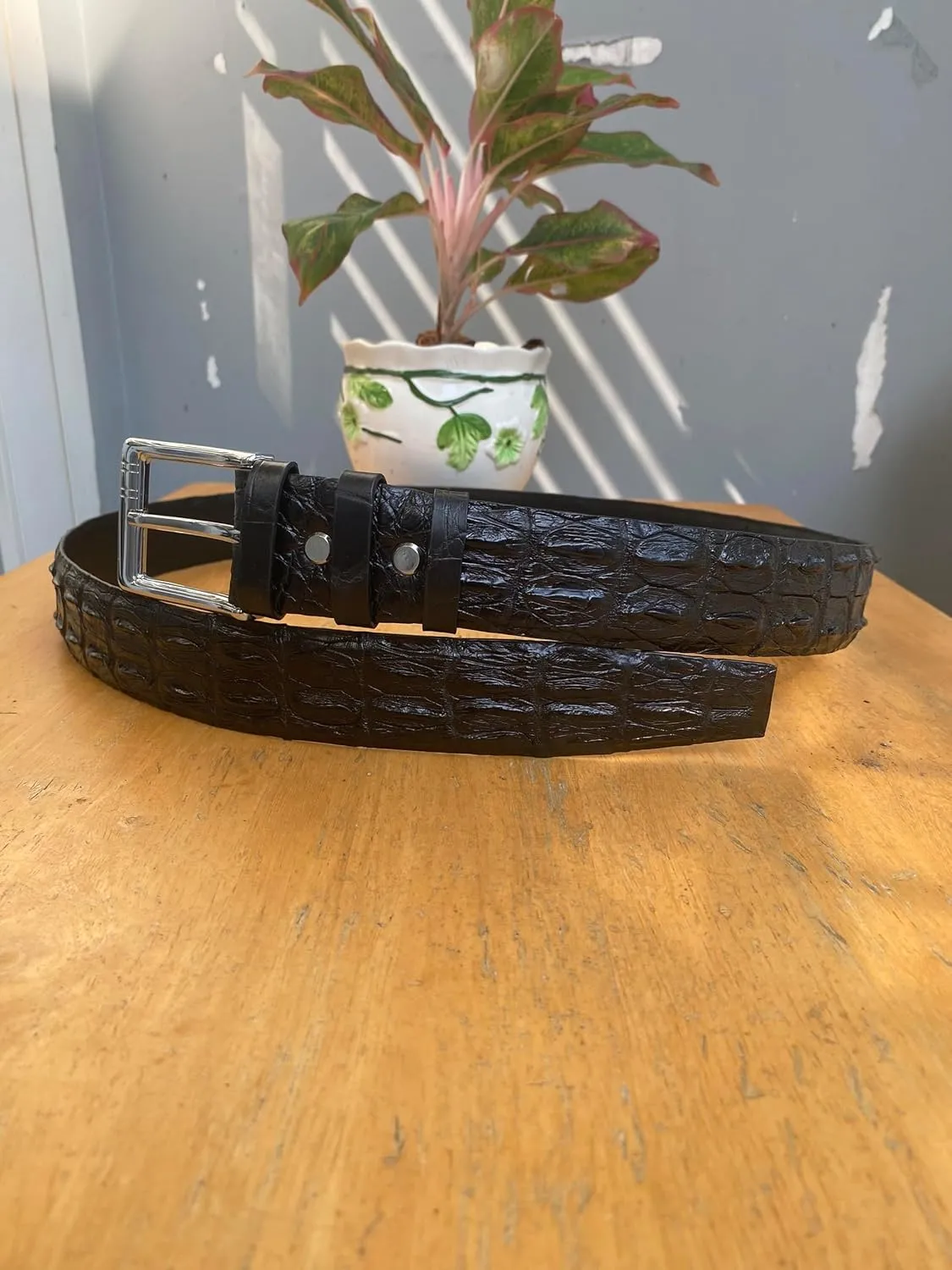 Black Genuine alligator leather skin belts for men crocodile skin leather belt with silver buckle for mens width 1.5"