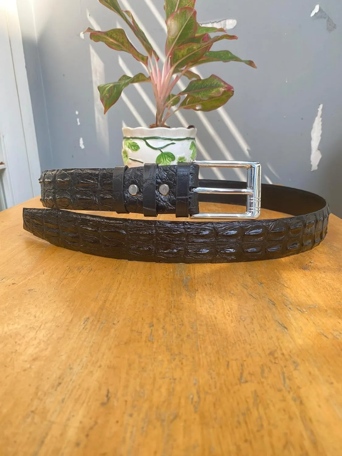 Black Genuine alligator leather skin belts for men crocodile skin leather belt with silver buckle for mens width 1.5"