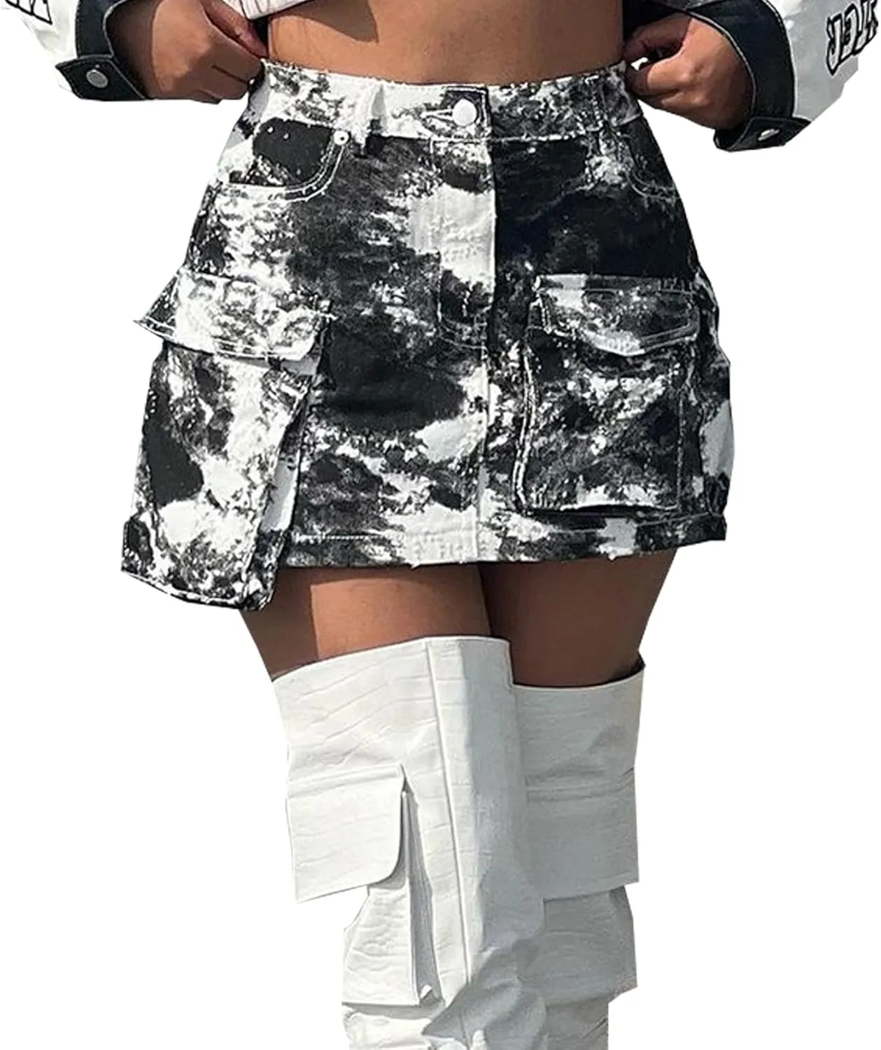 Black Mini Skirt for Women Sexy High Waisted Casual Pockets Summer Short Women's Cargo Skirts Dressy Cute