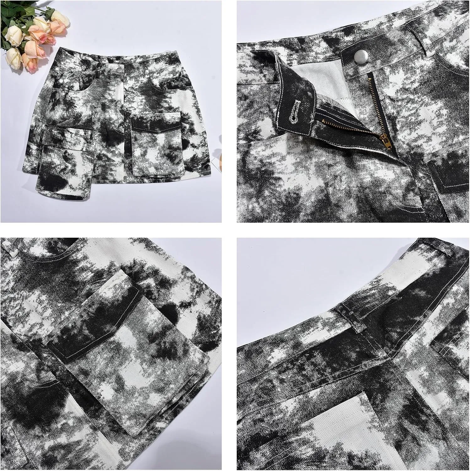 Black Mini Skirt for Women Sexy High Waisted Casual Pockets Summer Short Women's Cargo Skirts Dressy Cute